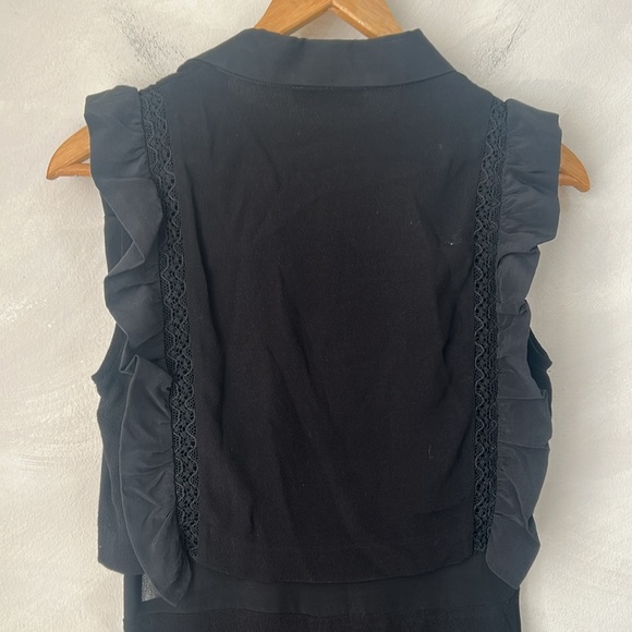 Sandro silk viscose Black Ruffled Sleeveless Dress buttons size 1 or small - Picture 12 of 13